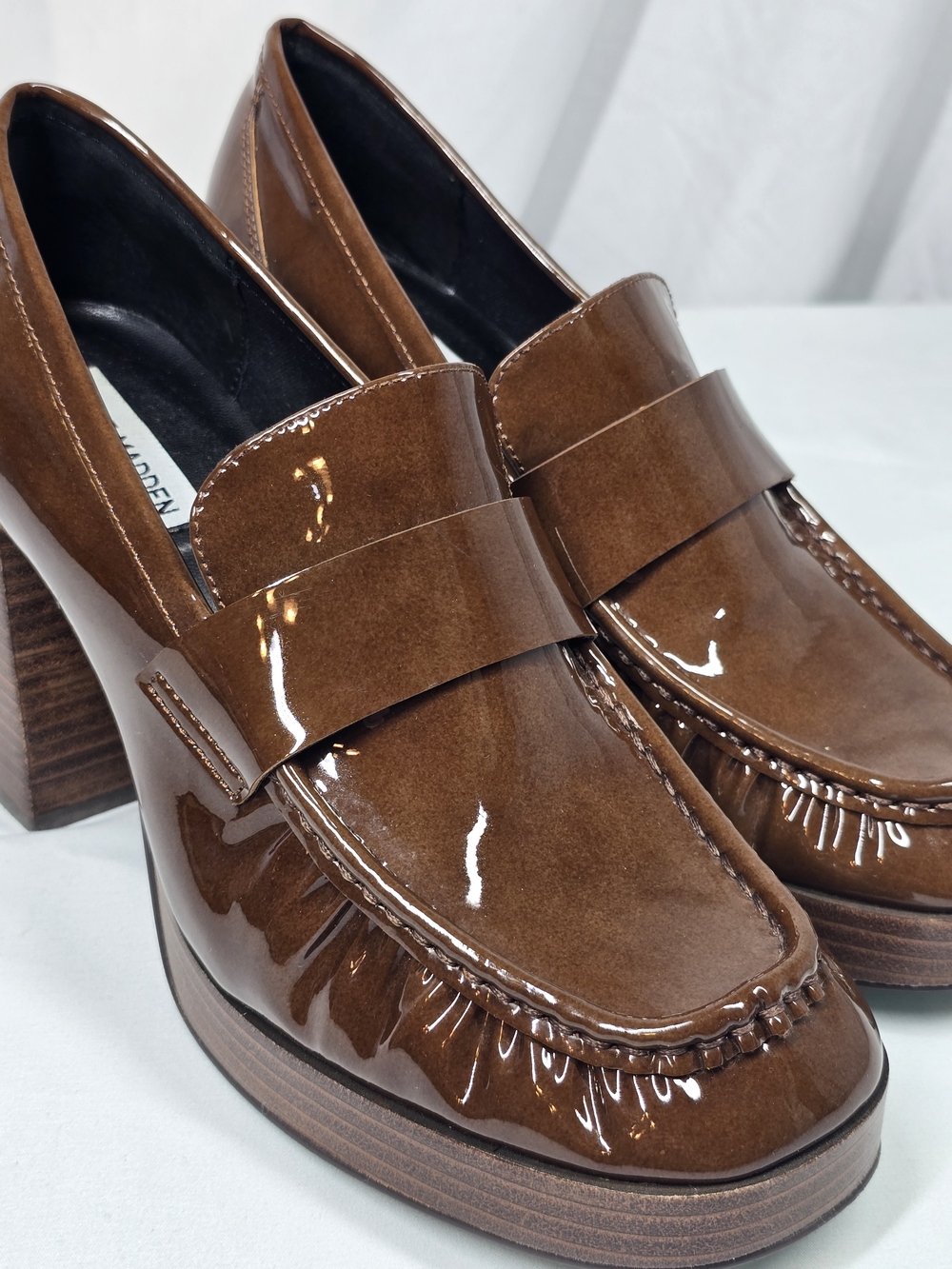 Steve Madden Munday Brown Patent Leather Platform Loafers Size 9.5